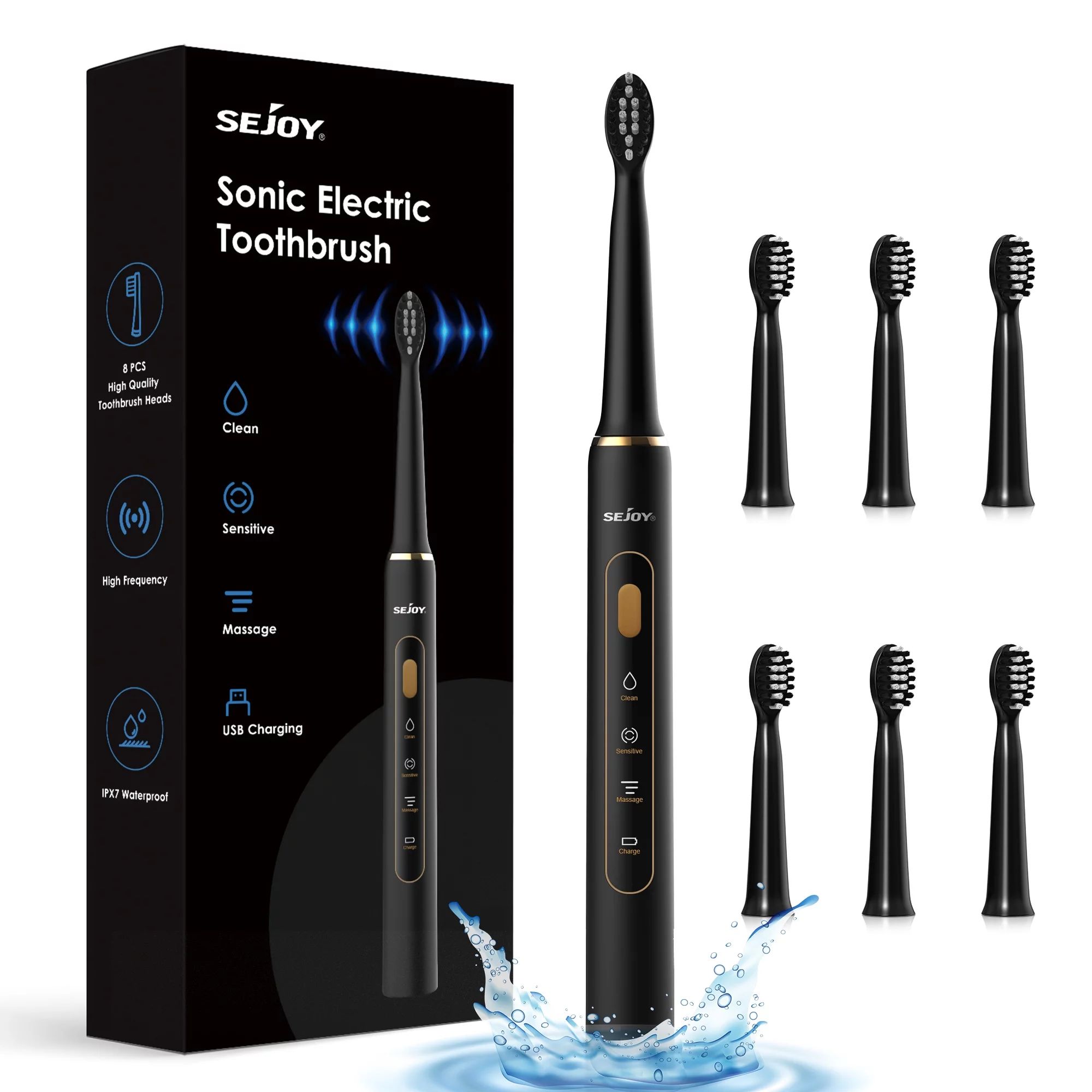 Sejoy Rechargeable Toothbrush Electric with 7 Tooth Heads,for Adults and Kids,Power Sonic Tooth B... | Walmart (US)