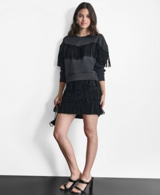Dkny Womens Embellished Fringe Top Studded Fringe Mini Skirt | Macy's