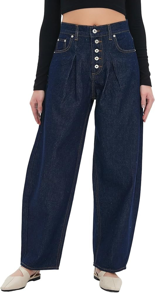 Ladyful Womens Wide Leg Barrel Jeans Baggy High Waisted Jeans Boyfriend Loose Trendy Denim Pant T... | Amazon (US)