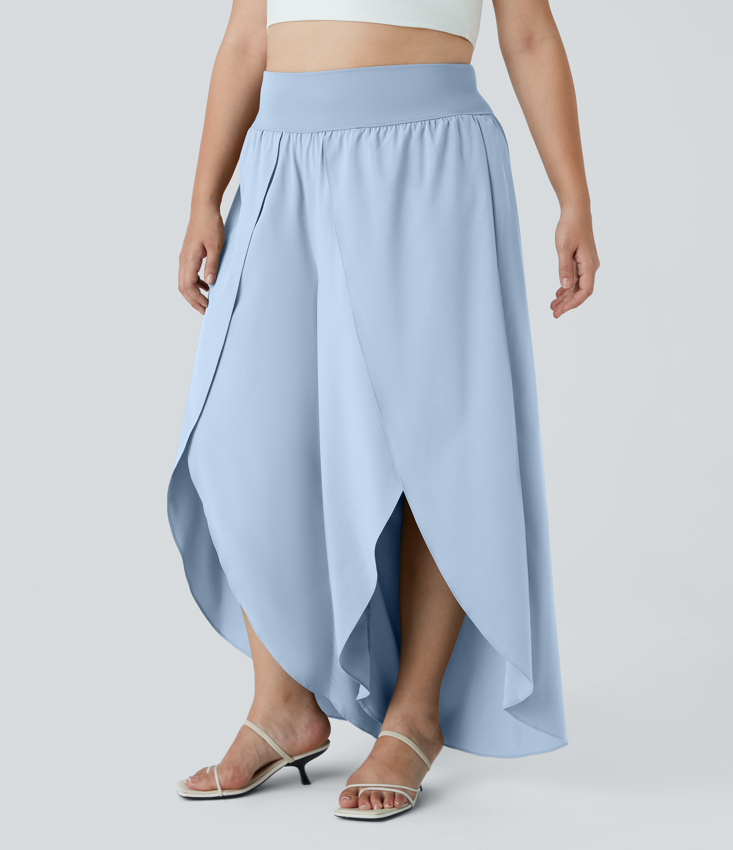 Halara Breezeful™ High Waisted Back Waistband Pocket Palazzo Flowy Split Wide Leg Quick Dry Casual Plus Size Pants - Ballad Blue - 2X(regular) | HALARA