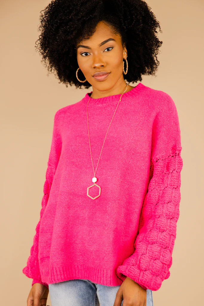 Feeling Complete Hot Pink Bubble Sleeve Sweater | The Mint Julep Boutique