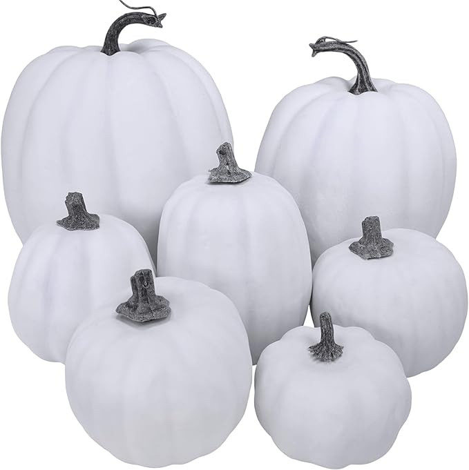 7 Pcs Assorted Sizes Fall Artificial Pumpkins Harvest Pumpkins Faux Foam Pumpkins for Fall Autumn... | Amazon (US)