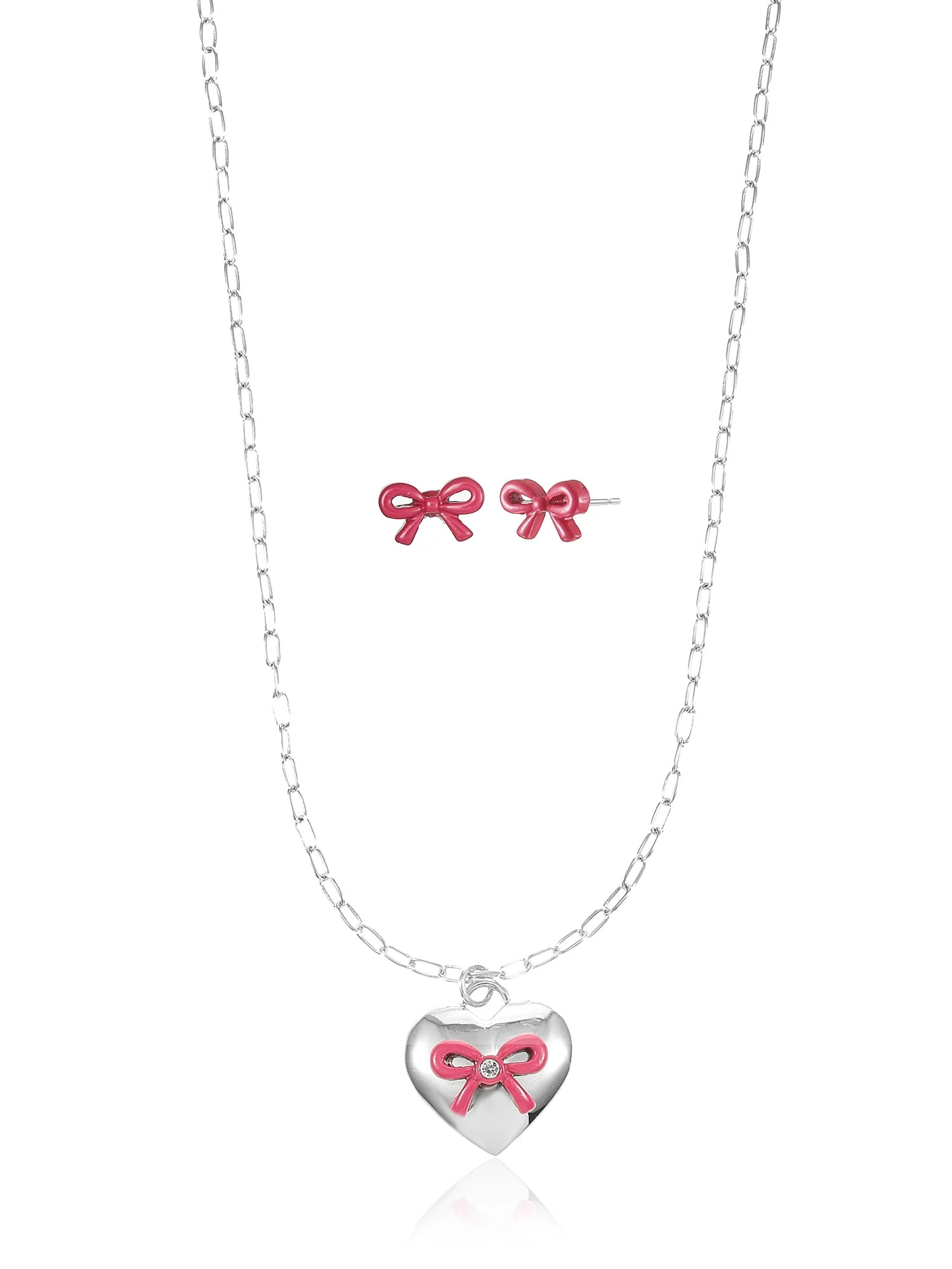 Way to Celebrate Valentine's Day Silver Heart Necklace and Earring Set | Walmart (US)