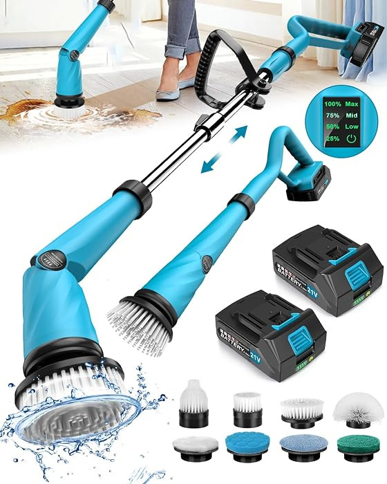 Updated 1500 RPM Battery Electric Spin Scrubber with Handle, 8 Replaceable Shower Scrubber & 2 Ba... | Amazon (US)