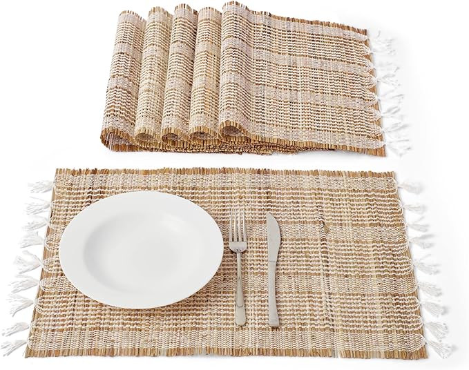 Artera Woven Placemats - Set of 6, Natural Wicker Placemats, Seagrass Straw Braided Placemats, He... | Amazon (US)