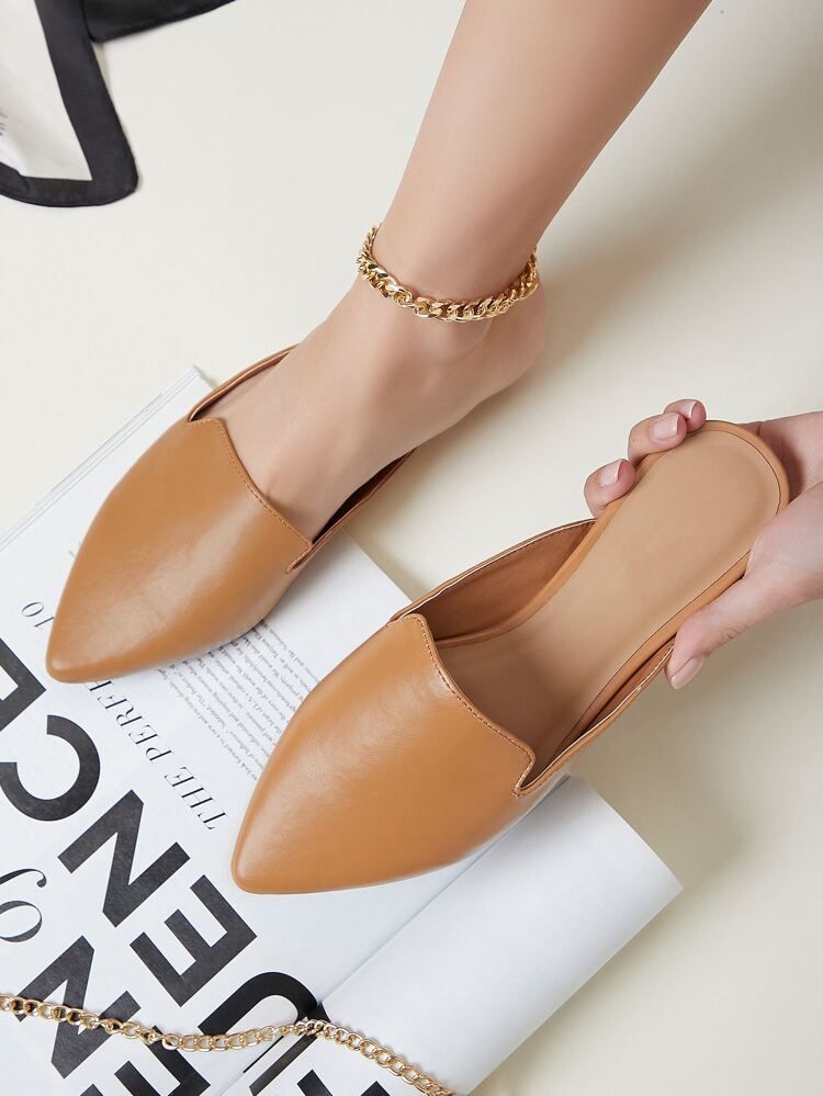 Faux Leather Pointed Toe Notched Mules | SHEIN