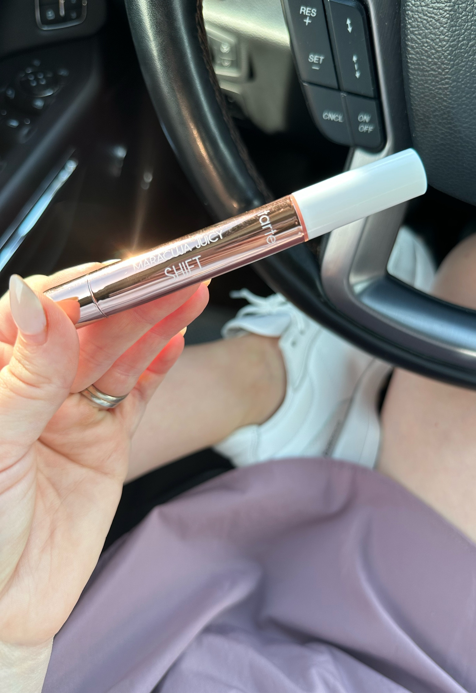 one of my favorite lippies! shifts color based on your pH. shade is “bubblegum” 