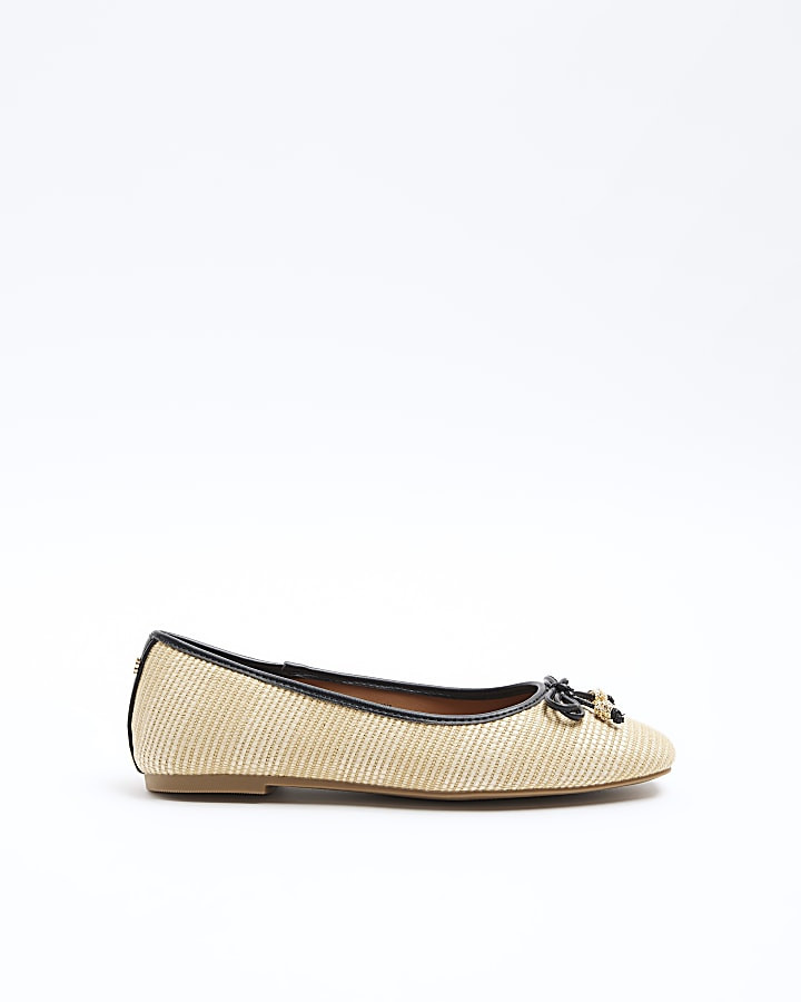 Beige raffia bow ballet pumps | River Island (UK & IE)