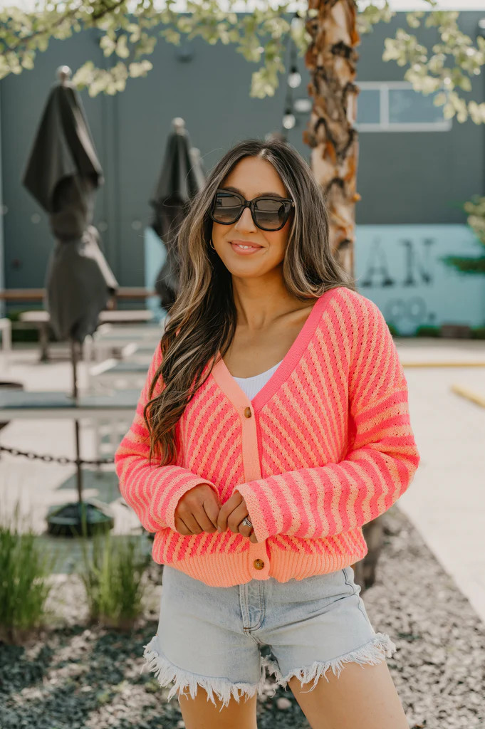 So Many Likes Pink Stripe Cardi | She Is Boutique