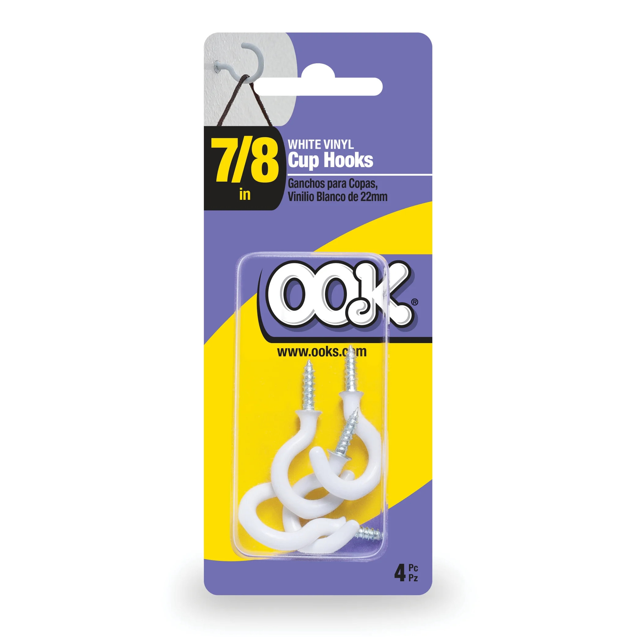 OOK Safety Cup Hooks, 7/8", White Finish, Steel, Screw-in, 0.5 lb, 4 Pieces | Walmart (US)