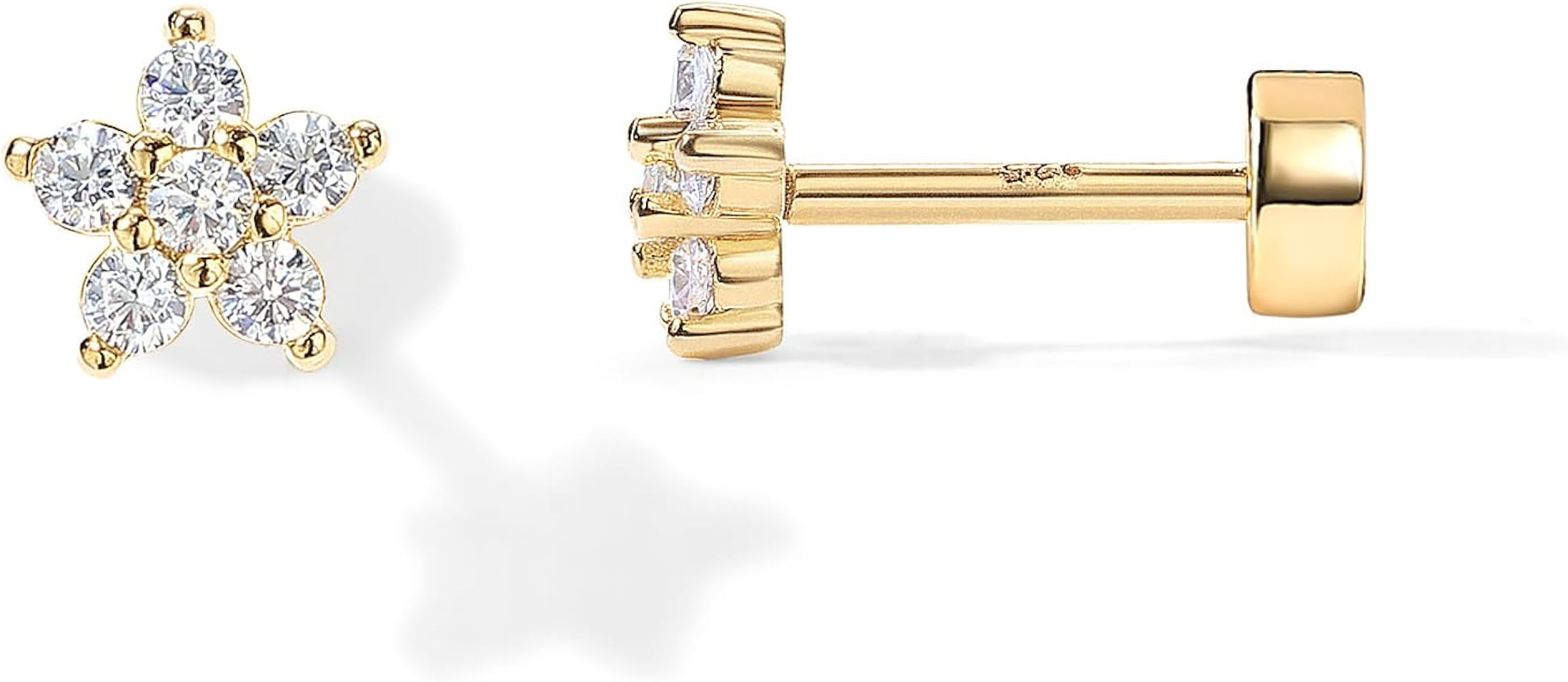 PAVOI 14K Gold Plated Flat Back Earrings | Solid 925 Sterling Silver Posts | Helix Cartilage Earr... | Amazon (US)