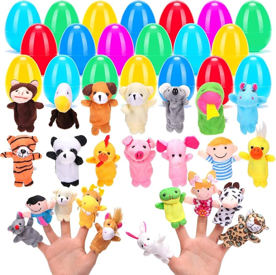 YEAHBEER 24 Pcs Easter Eggs Filled with Finger Puppets, Prefilled Easter Eggs Cartoon Animal Pupp... | Amazon (US)
