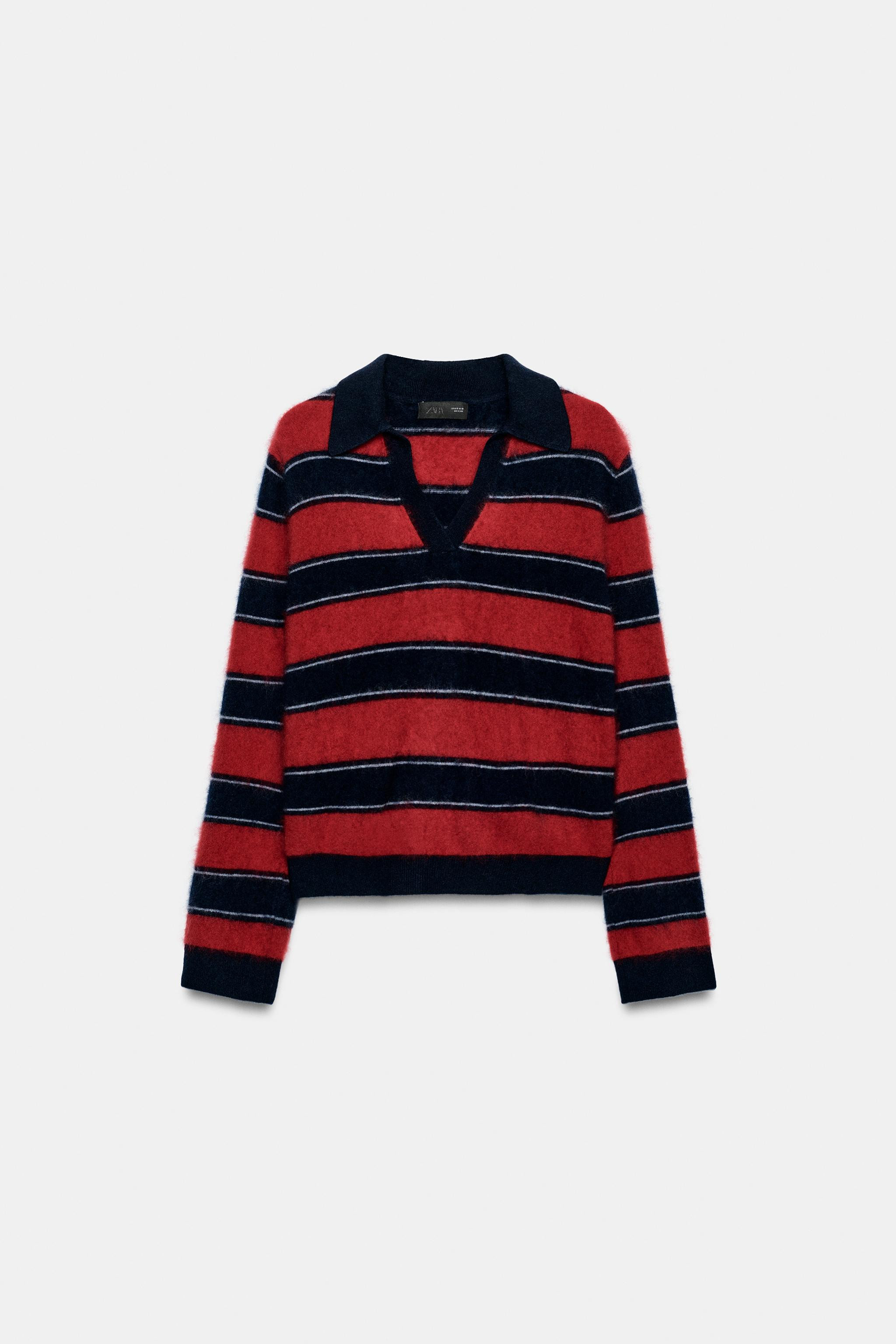 100% WOOL STRIPED POLO COLLAR JUMPER | Zara US