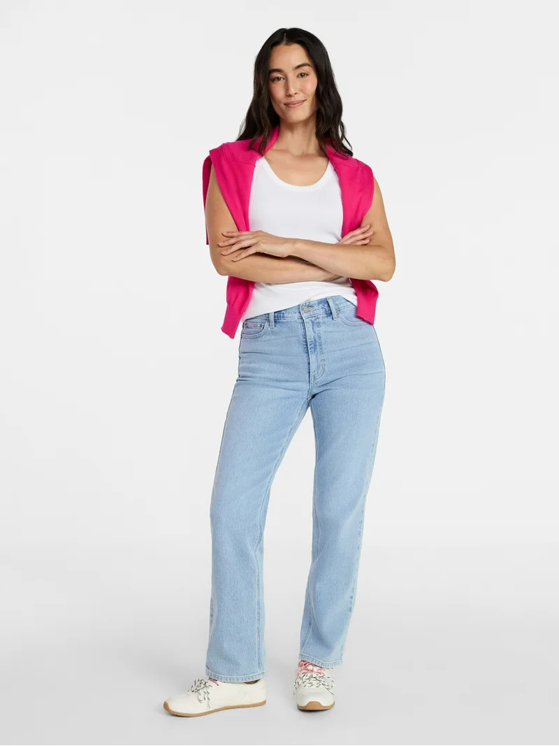 Time and Tru Women's High Rise Straight Leg Jeans, 30" Inseam Regular, Sizes 0-20, 10S-16S | Walmart (US)