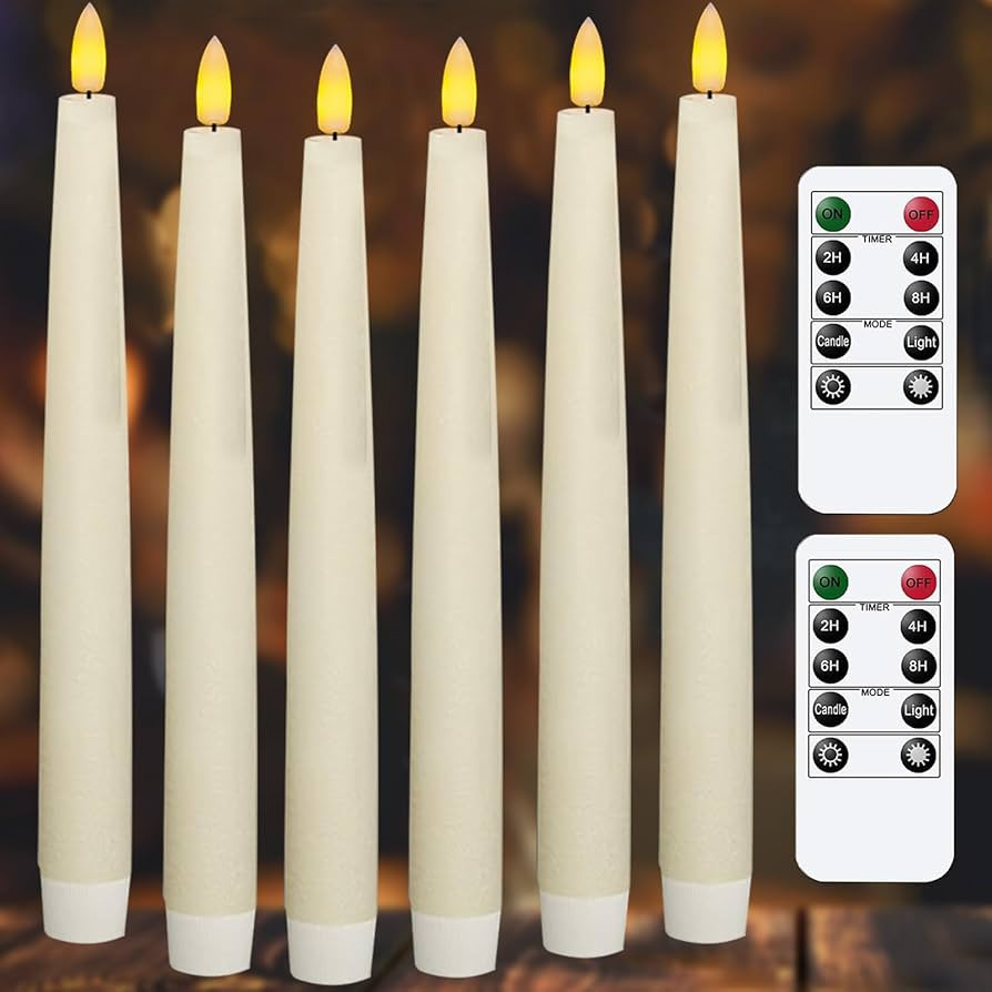 Upgraded Real Wax LED Flameless White Taper Candles with Remote, KSWING 6 PCS Candlesticks Batter... | Amazon (US)