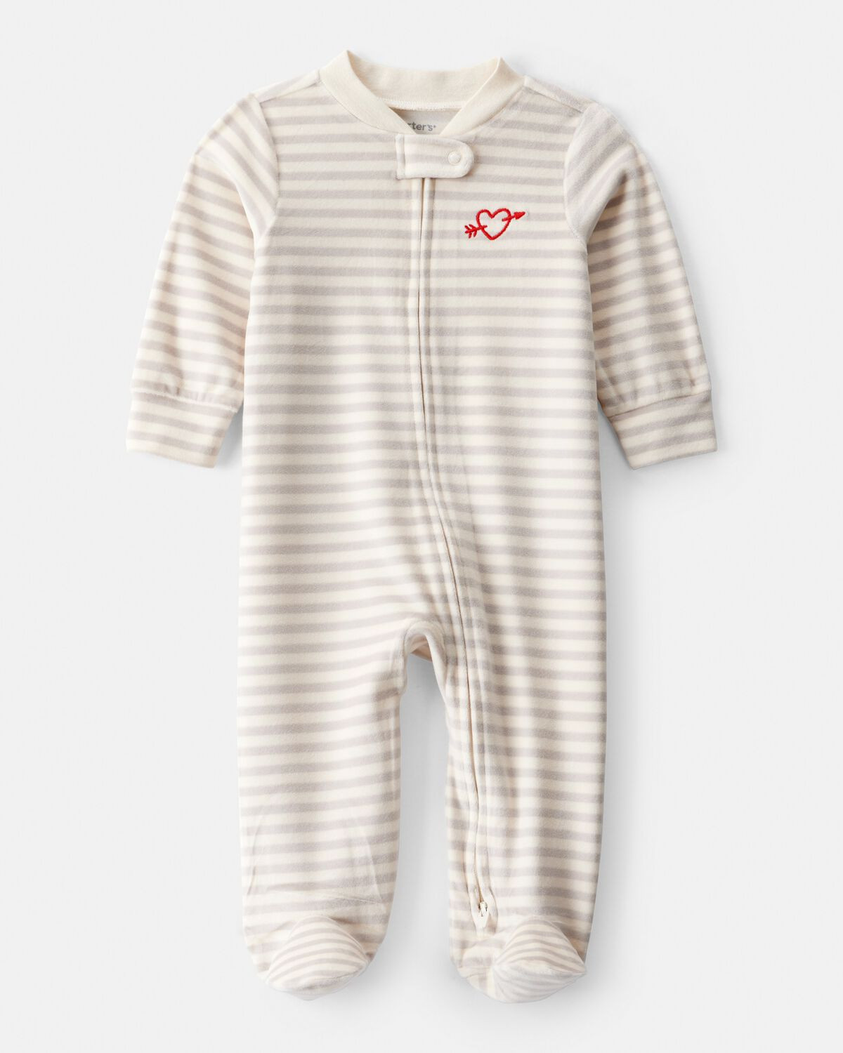 Baby Valentine's Day Striped DreamPlush Snug Fit 2-Way Zip Sleep & Play Pajamas - Grey | Carter's Inc