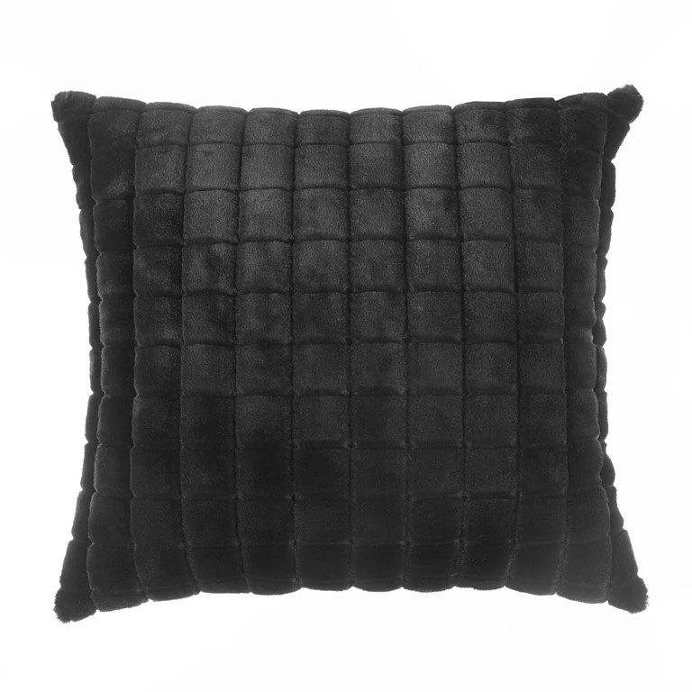 Mainstays Square Tile Faux Fur Black Pillow, 20 in x 20 in, Polyester Fill | Walmart (US)