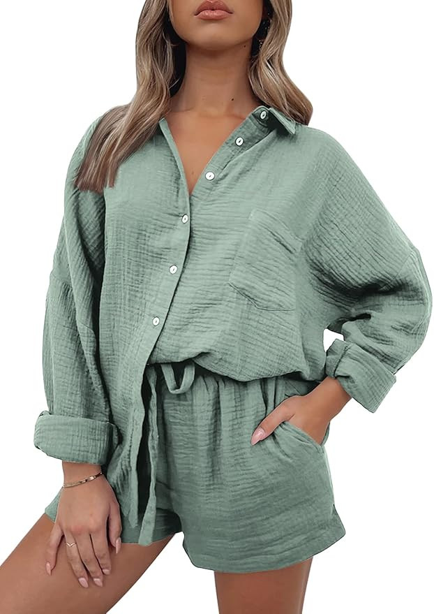 AUTOMET 2 Piece Sets For Women Lounge Wear Matching Two Piece Pajama Fashion Oversized Shirts And... | Amazon (US)