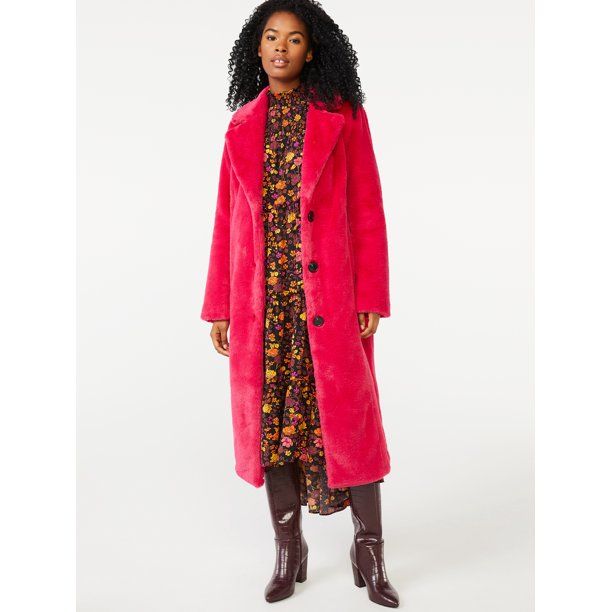 Scoop Women's Faux Fur Long Overcoat - Walmart.com | Walmart (US)