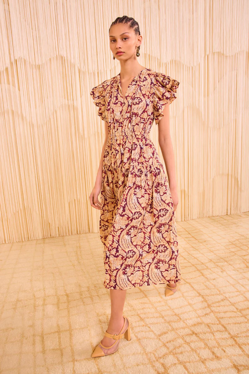 Kairi Flutter Sleeve Midi Dress - Amaranthus | Ulla Johnson