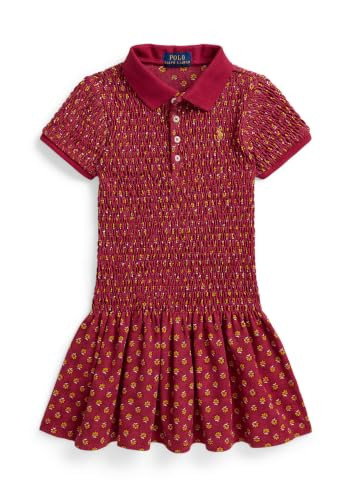 POLO RALPH LAUREN, Girls, Floral Smocked Stretch Mesh Polo Dress (Toddler/Little Kid), Bayberry Woodblock, 2, Toddler | Amazon (US)