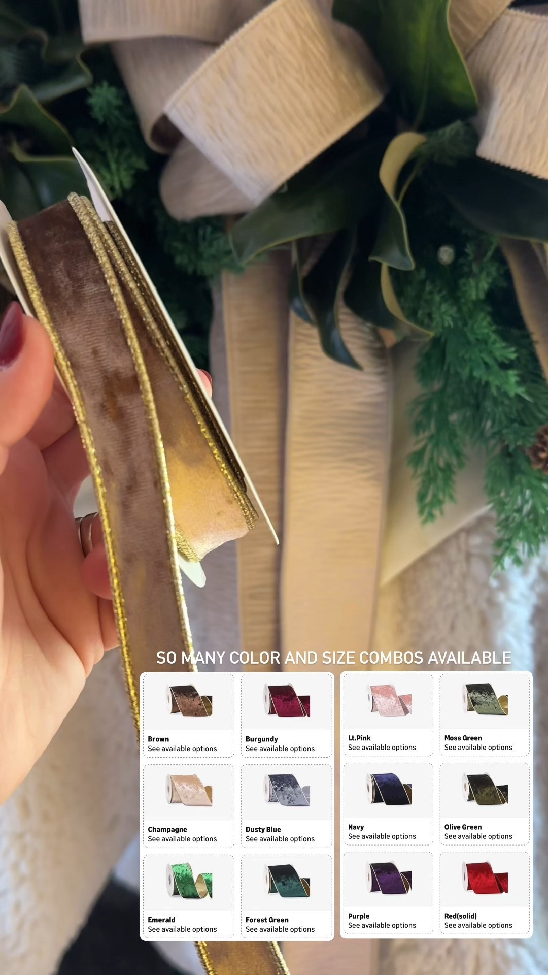 Amazon find wired velvet ribbon | comes in 4 different widths and too many colors to count | this is the “camel” in 1 inch | very stiff and pliable for the price | Christmas decor inspo | holiday inspiration | Christmas tree ribbon and trimmings 

#LTKHome #LTKHoliday #LTKSaleAlert