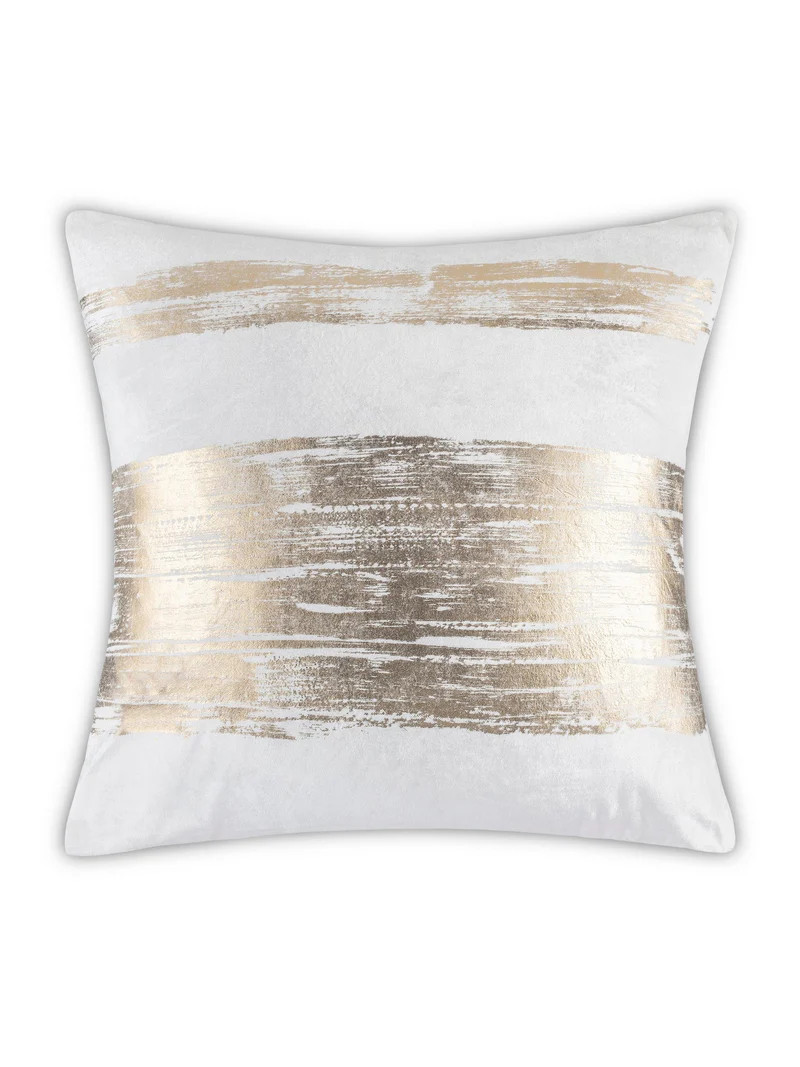 Leyla - Ivory Velvet Pillow w/ Hand Painted Gold Brushstrokes - 20" x 20" | Inspire Me! Home Decor