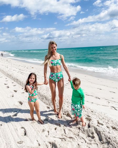 Family Swim Moment! 💚🩷 Comes in lots of different styles, prints and even a pair for Dad to join in! Fit is TTS. 30% right now! 

#LTKswim #LTKfamily #LTKsalealert