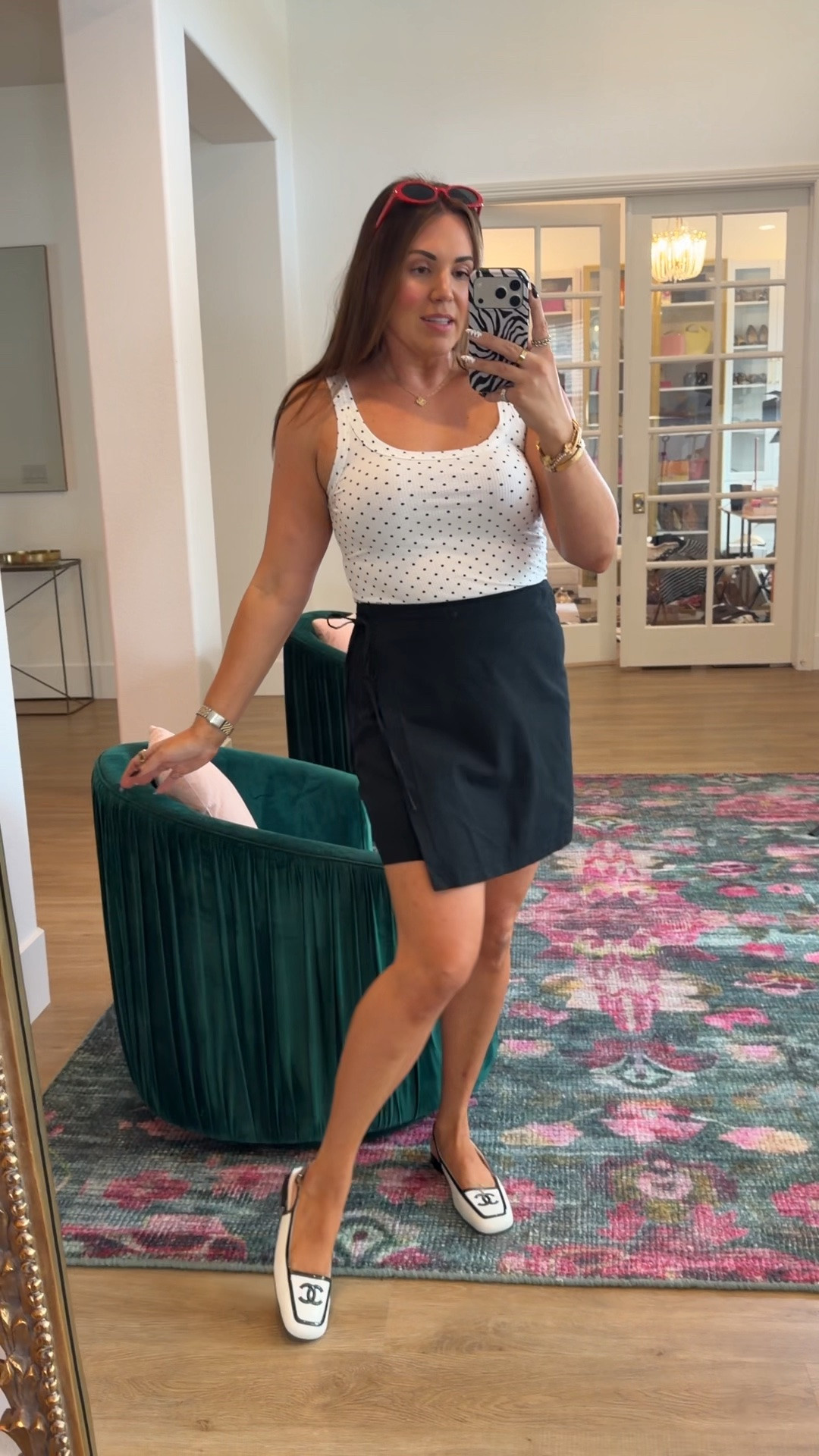 curvy midsize black and white outfit! wearing size large in polka dot tank and size medium in black faux wrap skirt 🖤🤍

#LTKSeasonal #LTKMidsize