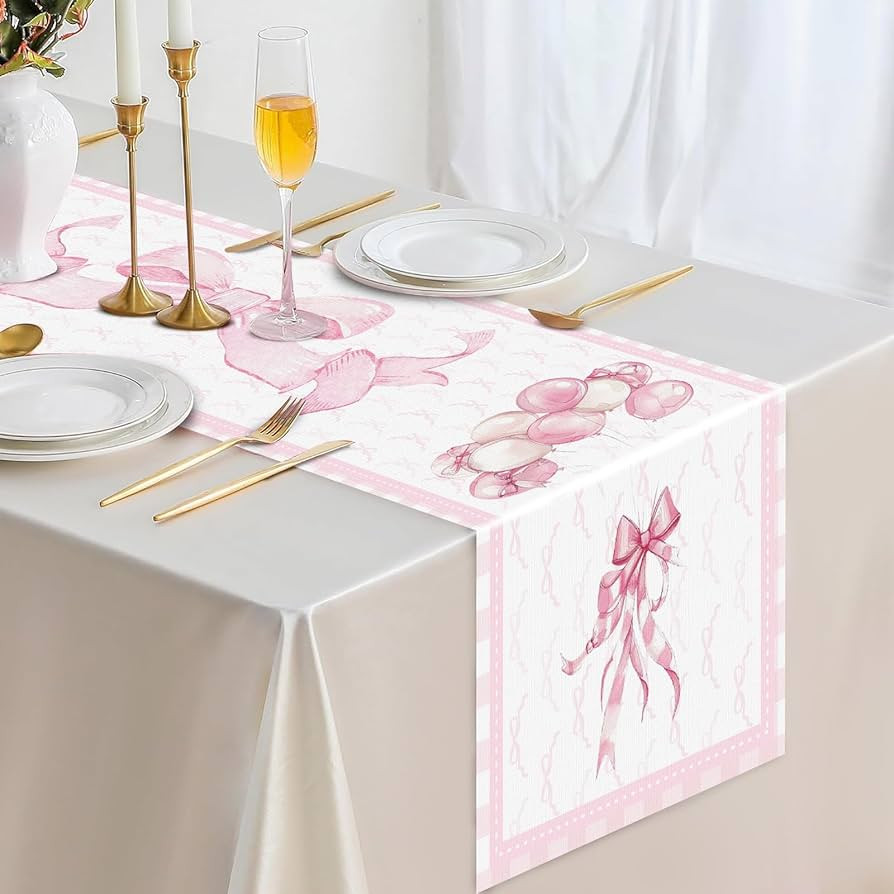 Coquette Pink Bow Table Runner 13 x 72 Inch Coquette Bachelorette Tablecloth Bow Bridal Engagemen... | Amazon (US)