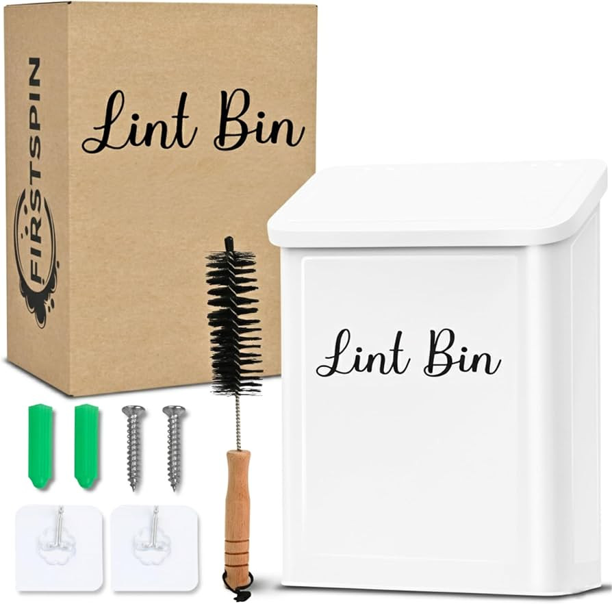 FIRSTSPIN Magnetic Lint Bin for Laundry Room – Black Metal Lint Holder with Lid – Wall Mount ... | Amazon (US)