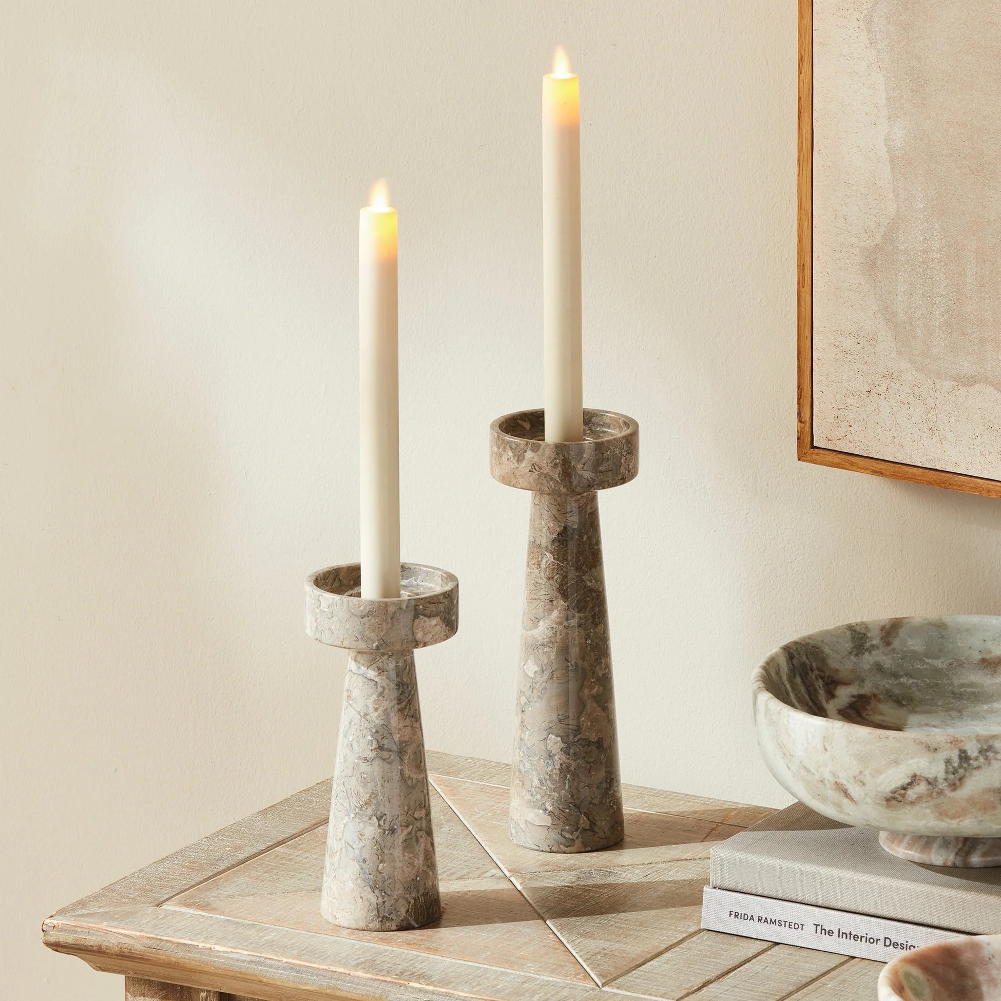 Terrene Marble Candle Stands - Set of 2 | THELIFESTYLEDCO