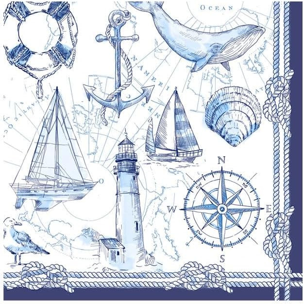 Caspari To The Lighthouse Cocktail Napkins - 20 Cocktail Napkins per Package | Amazon (US)
