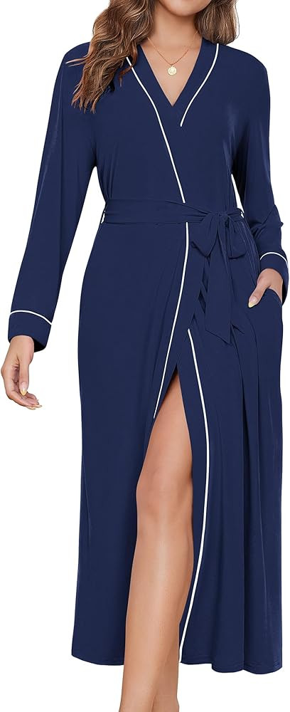 Ekouaer Womens Robes Lightweight Soft Knit Bathrobe Full Length Sleepwear with Pockets Ladies Lou... | Amazon (US)