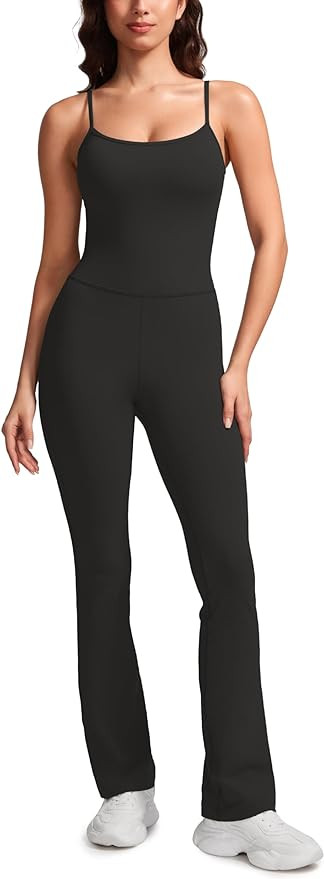 CRZ YOGA Butterluxe Women's Flare One Piece Jumpsuit 30" - Spaghetti Straps Square Neck Bodysuit ... | Amazon (UK)