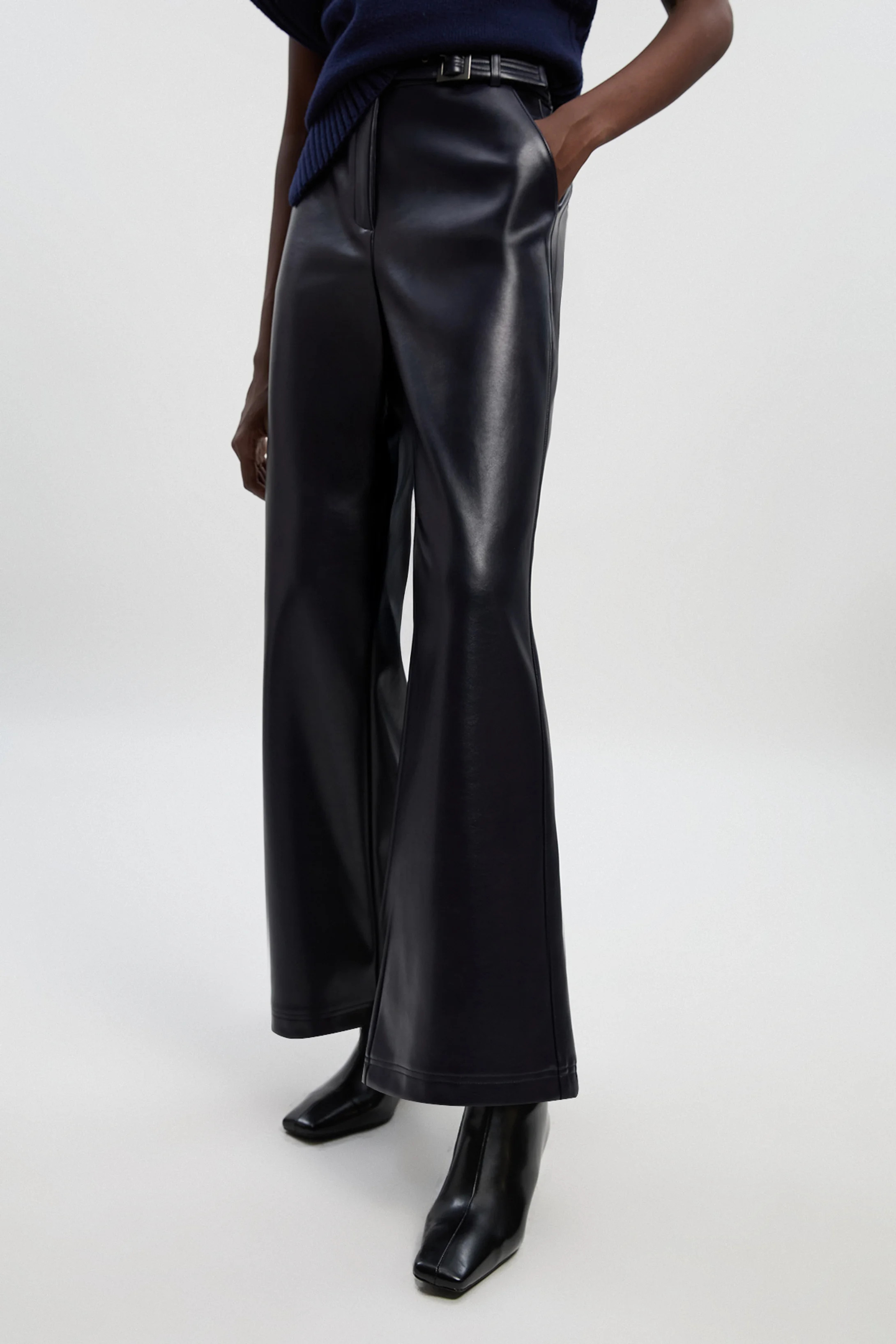 Faux Leather Belt Detail Trousers | Karen Millen UK + IE + DE + NL