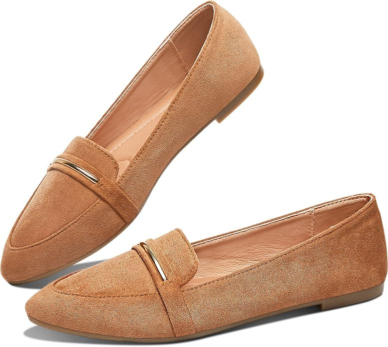 Obtaom Women's Pointy Toe Loafer Flat Comfortable Faux Suede Work Shoes,Cute Penny Loafer Slip On... | Amazon (US)