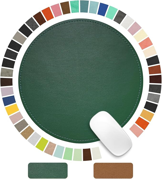 Mouse Pad，Round Mouse Pad，PU Mouse Pad，Leather Mouse Pad with Stitched Edge Micro-Fiber Bas... | Amazon (US)