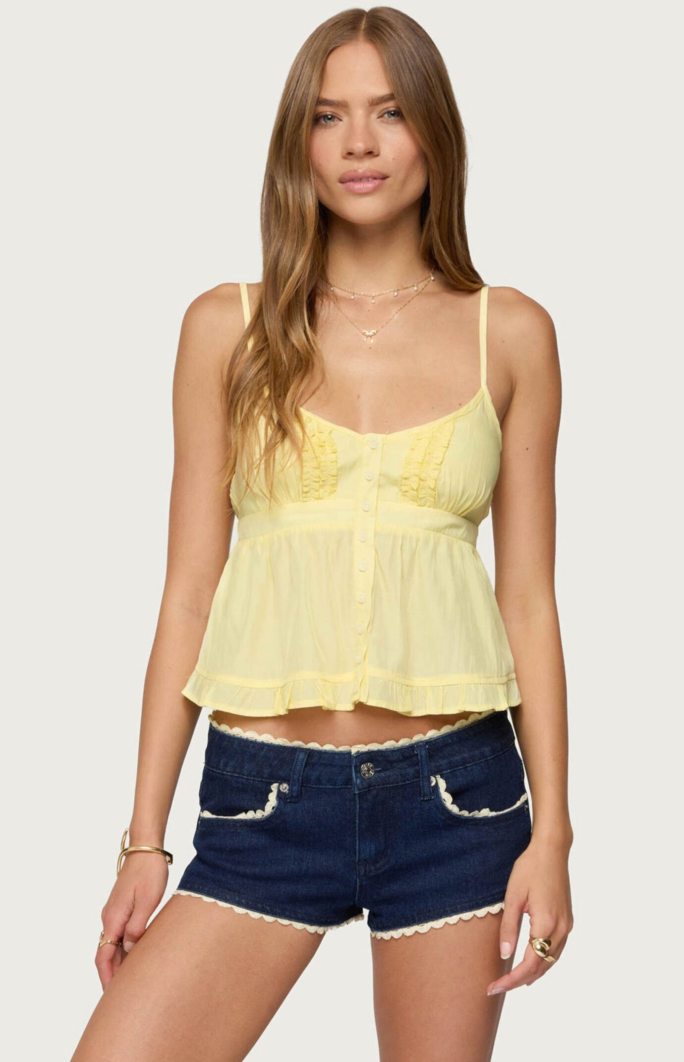 Edikted Women's Halsey Ruffle Tank Top in Yellow - Size Medium | PacSun