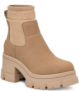 UGG Brooklyn Chelsea Nubuck Suede Block Heel Platform Booties - 10 | Dillard's