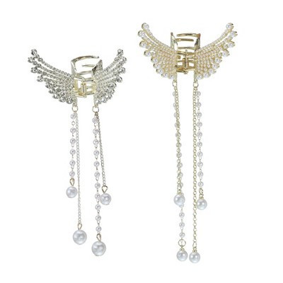 Unique Bargains Women's Butterfly Faux Pearl Tassel Hair Clips and Pins Gold Tone 2 Pcs | Target