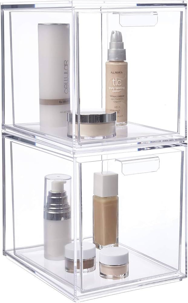 STORi Audrey Stackable Bin Clear Plastic Organizer Drawers | 2 Piece Set | Organize Cosmetics and... | Amazon (US)