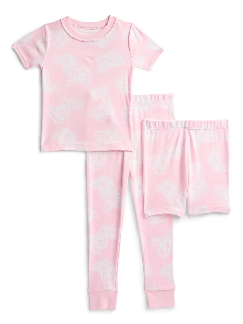 Wonder Nation Toddler Girls Short Sleeve Top, Pants and Shorts Pajama Sleep Set, 3-Piece, Sizes 1... | Walmart (US)