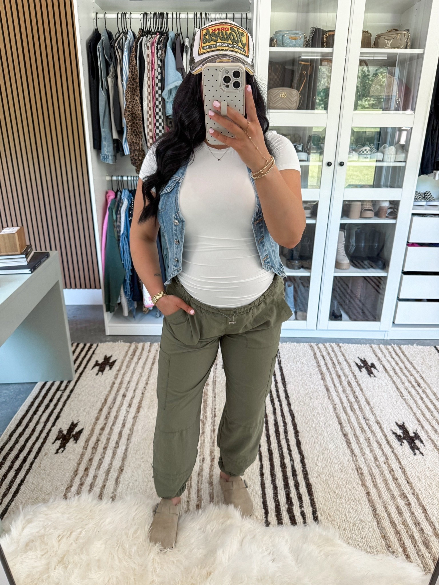 Bump Friendly Spring Outfit 🤍

Maternity Tee - xs (also linked a non maternity option too!)
Bralette - medium
Denim Vest - medium (blue color)
Cargo Pants - small

Such a simple, comfortable and cute spring look for the bump! Paired these green cargos with a basic white tee, a denim vest, a fun camo trucker hat & some clogs! The perfect casual OOTD!

#LTKootd #LTKBump