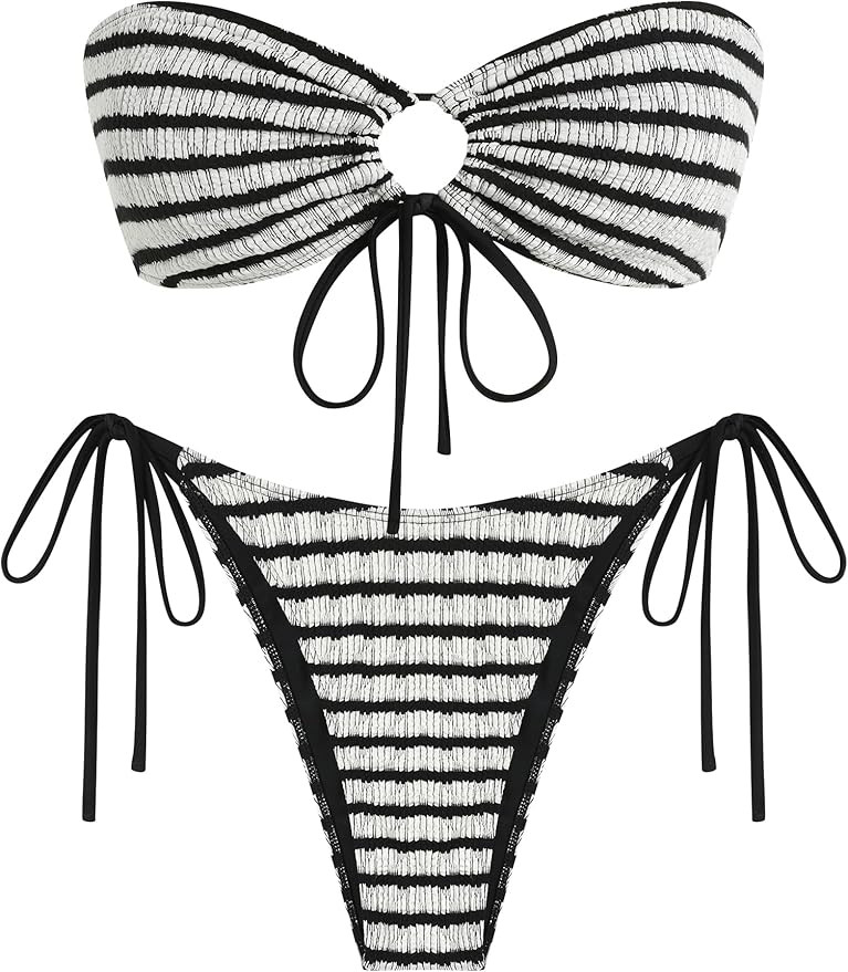 ZAFUL O Ring Bandeau Bikini Sets for Women Sexy Strapless Swimsuits 2 Piece High Cut Bathing Suit | Amazon (US)