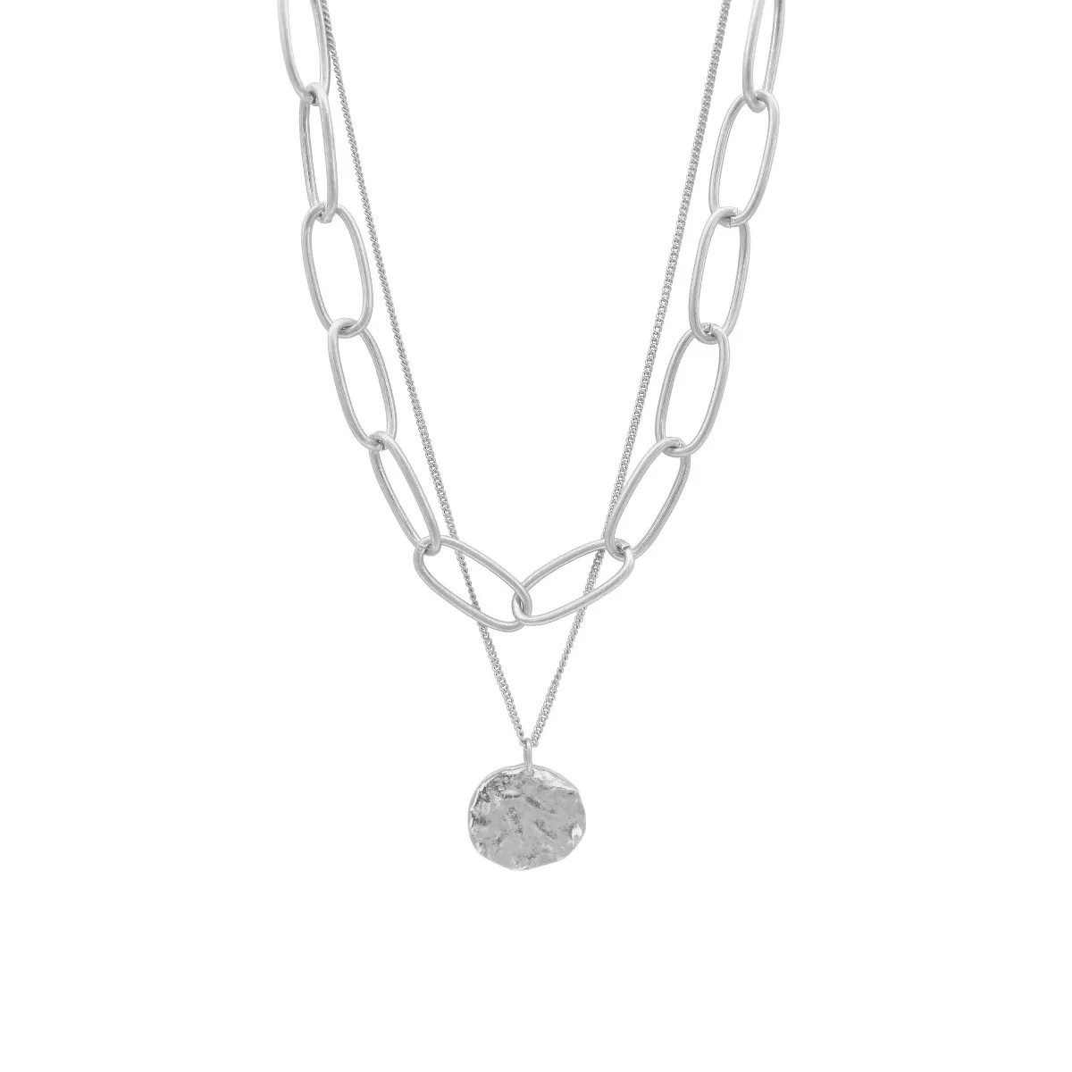 Adornia Silver Plated Oval Link Chain and Coin Pendant Layered Necklace | Target