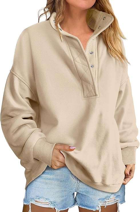 ANRABESS Womens Oversized Sweatshirt Long Sleeve Henley Pullover Tops 2026 Spring Casual Button L... | Amazon (US)