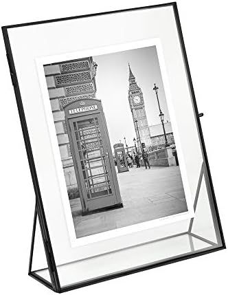 Isaac Jacobs 8x10, Black, Vintage Style Brass and Glass, Floating Photo Frame, Metal, (Vertical),... | Amazon (US)