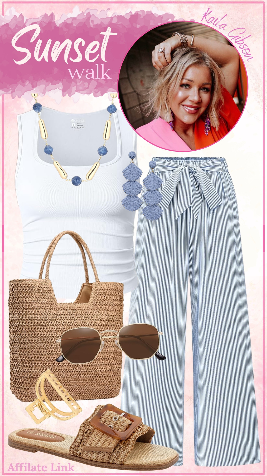 Alexa, play "Cruel Summer" ☀️ This coastal grandmother-meets-modern-chic look is exactly what my sunset walks have been missing! These striped wide-leg pants are so flattering and the straw details just scream vacation. 🌅👒 

 #BeachChic #SunsetStroll #SummerFashion #OOTD #LTKdayinmylife #LTKgrwm #LTKmomlife