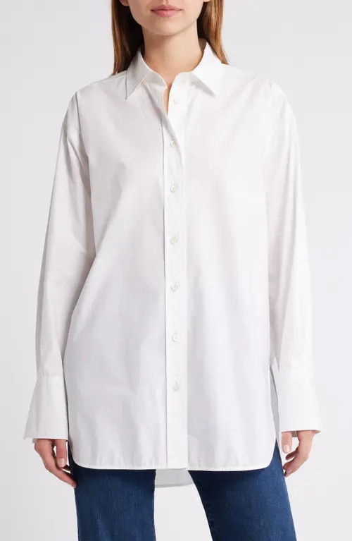 FRAME The Oversize Cotton Button-Up Shirt in White at Nordstrom, Size Large | Nordstrom